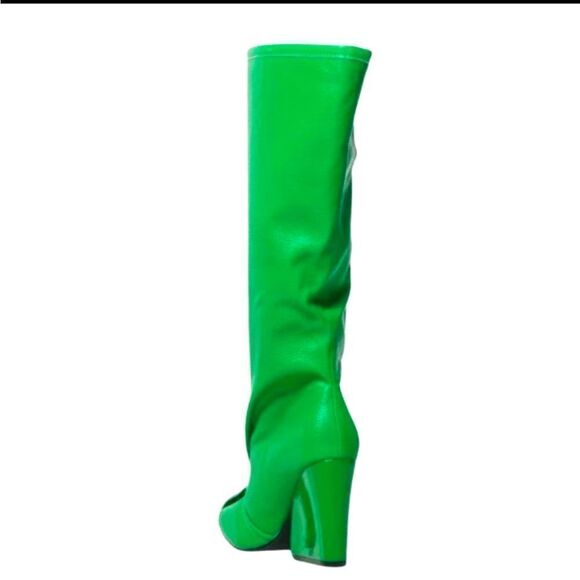 GREEN KNEE HIGH CHUNKY HEEL BOOT - Picture 5 of 5